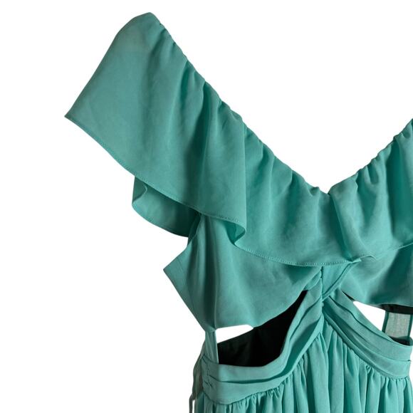 Keepsake The Label Teal Blue Flounce Ruffled V-Neck Cut Out Waist Mini Dress 4 - Picture 4 of 11